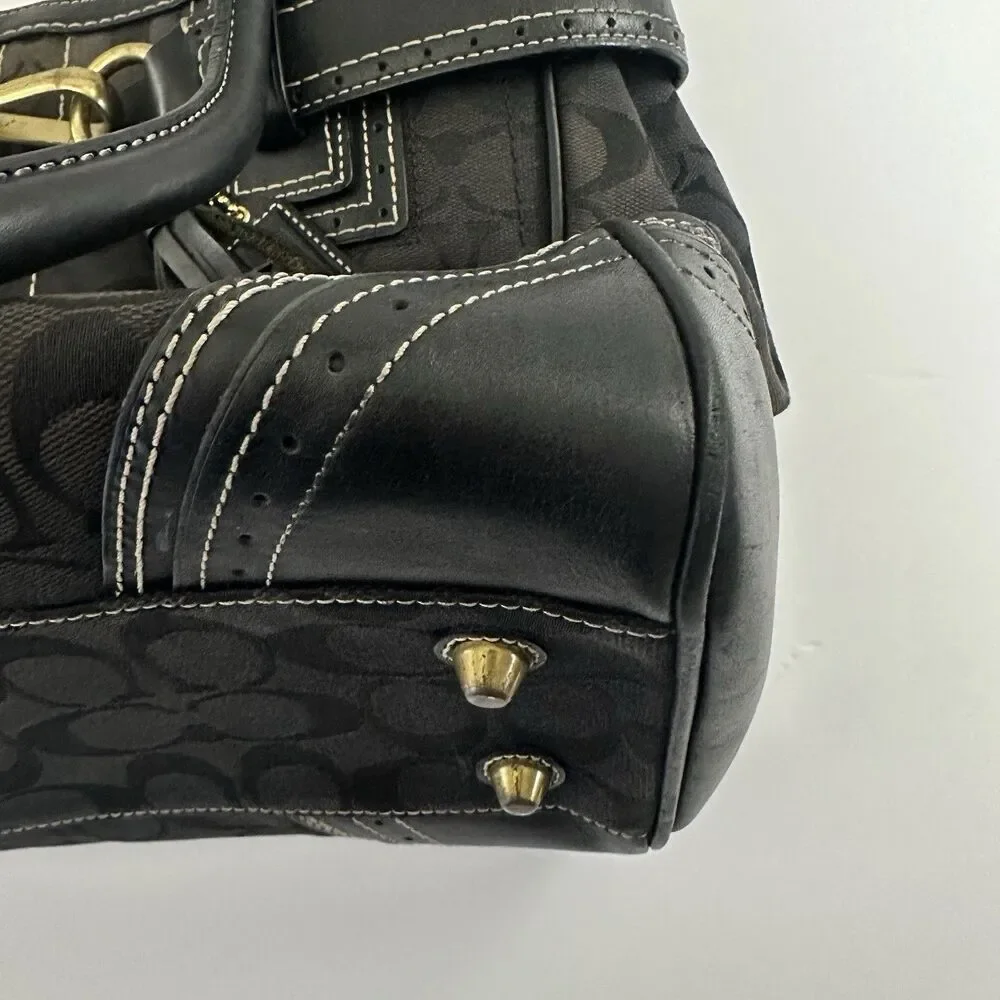 Coach Hampton Signature Carryall Satchel Purse Black Canvas #JG673-10509 - Picture 11 of 14